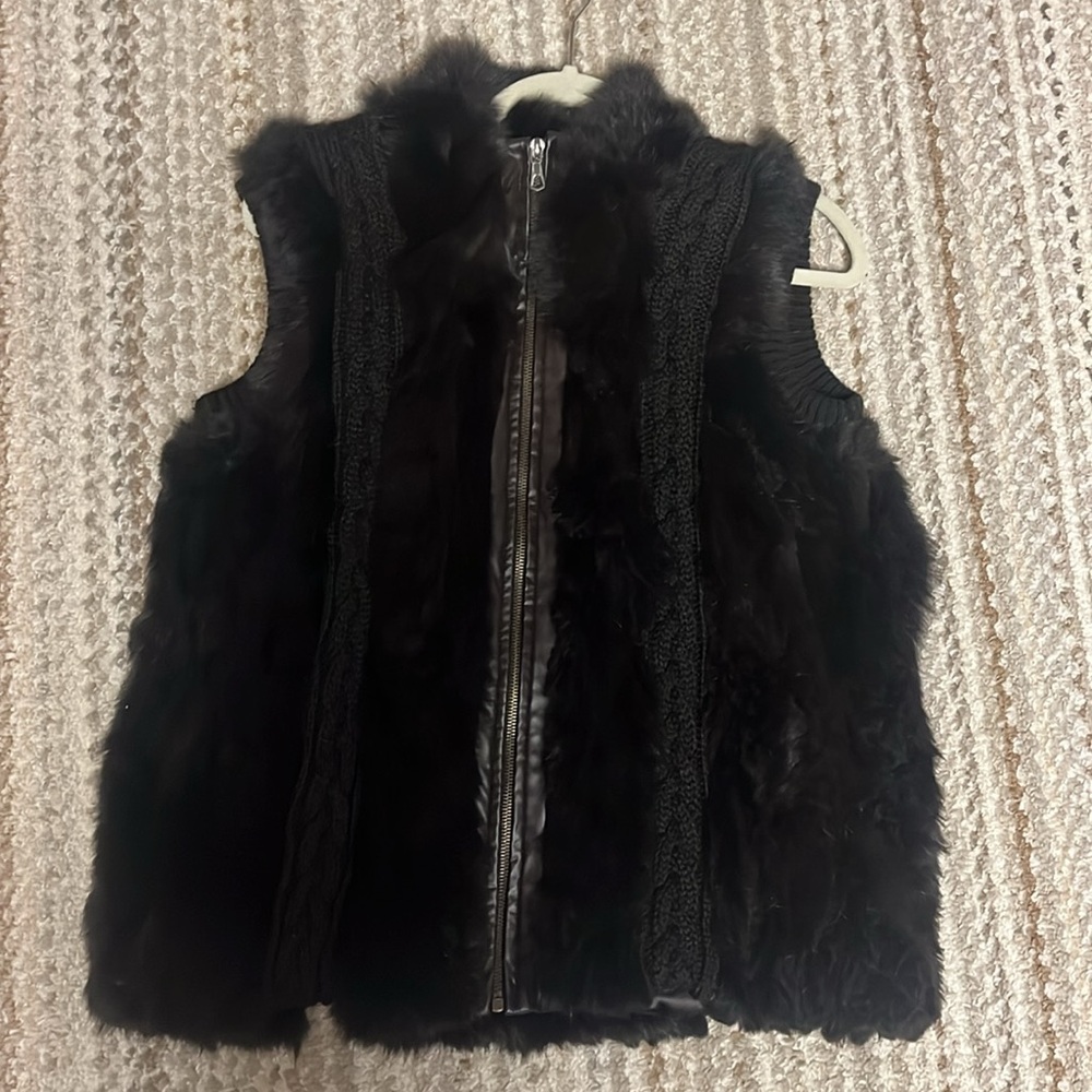Women’s Vest Knit Front Panels Leather Trim Zipper Black Size Medium - Picture 2 of 15